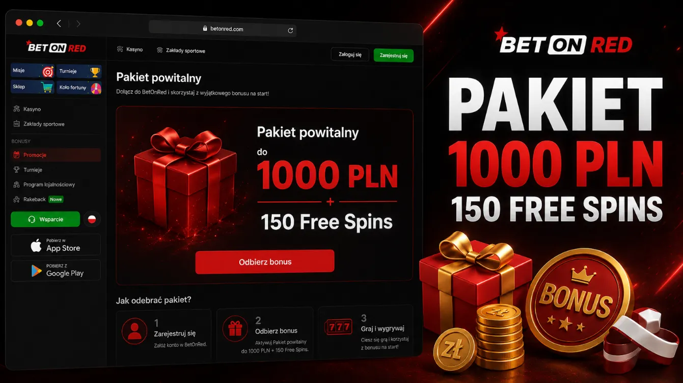 Pakiet powitalny BetOnRed do 1000 PLN i 150 Free Spins